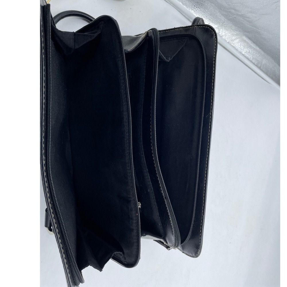 Liz Claiborne Black Faux Leather Shoulder Bag Contrast Stitching - Picture 7 of 10